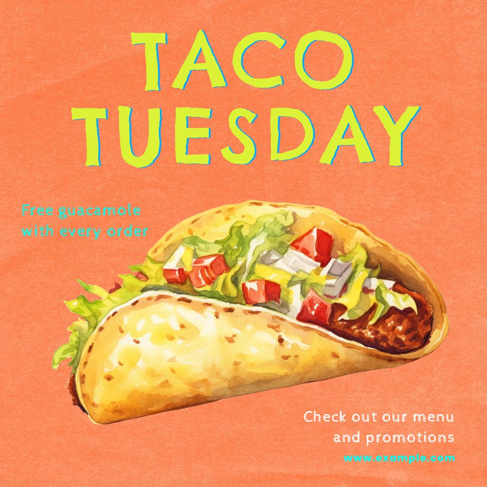 Taco Tuesday Facebook post template, editable design