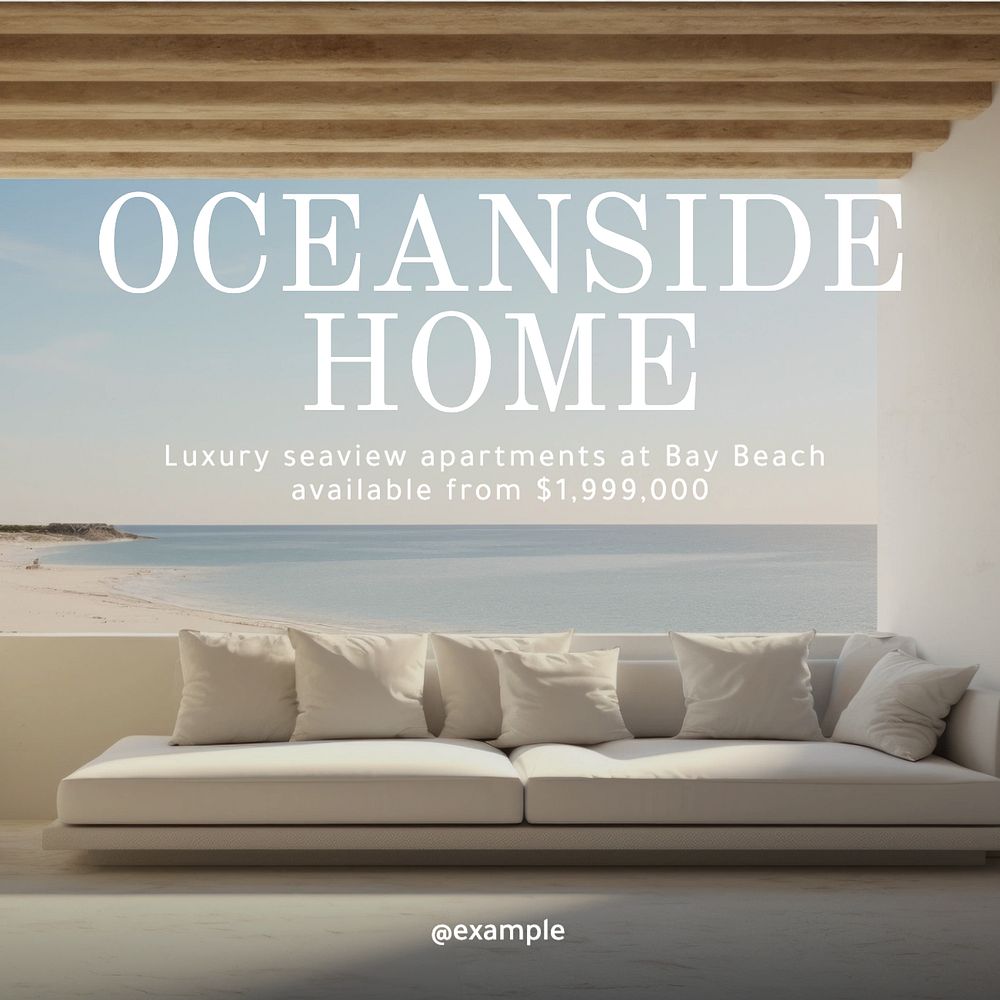 Oceanside home Instagram post template, editable text