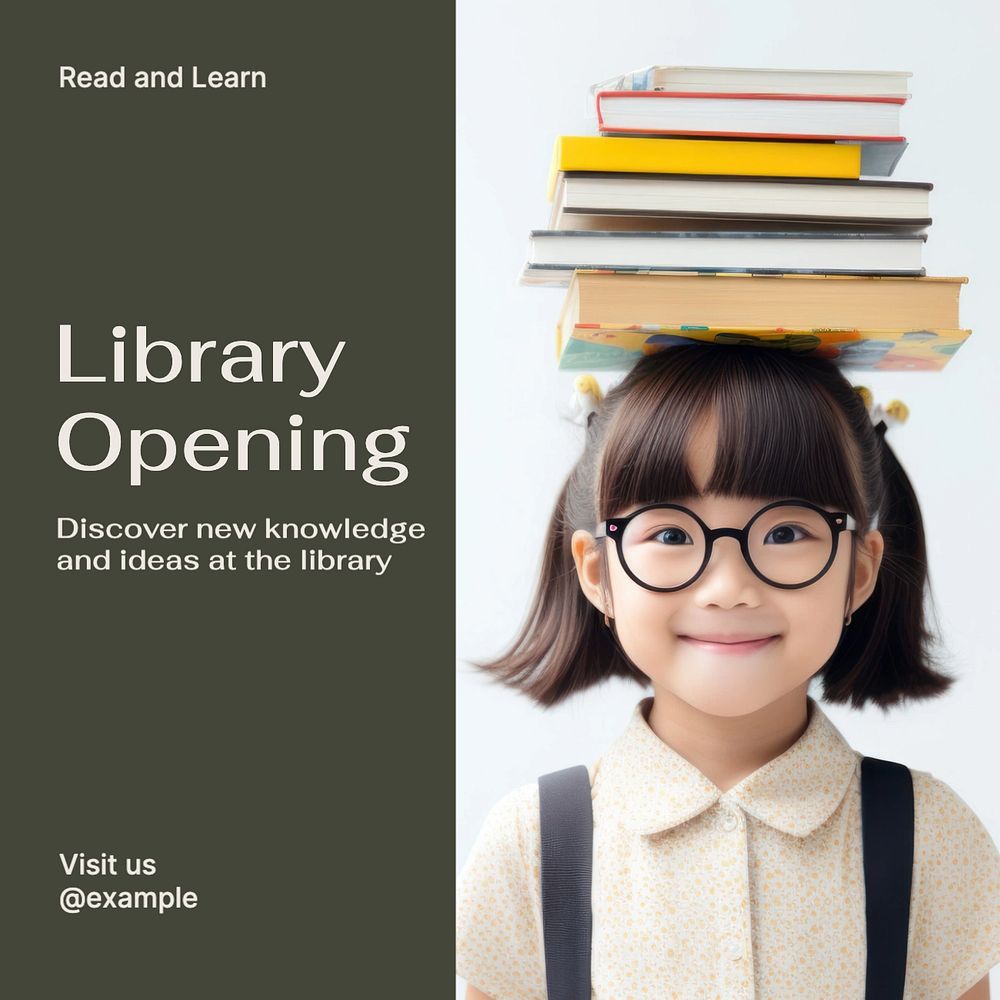 Library open Instagram post template, editable text