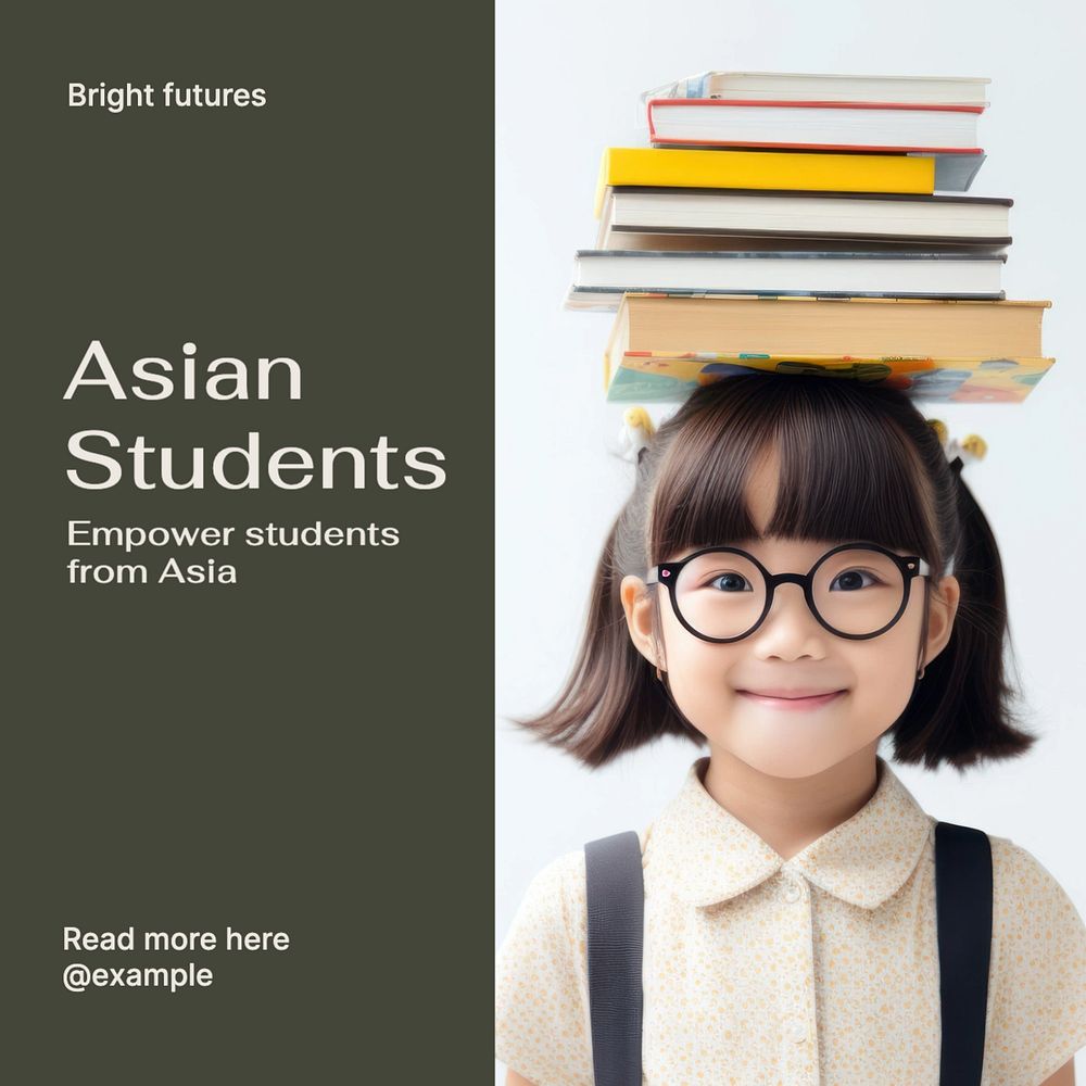 Asian students Instagram post template, editable text