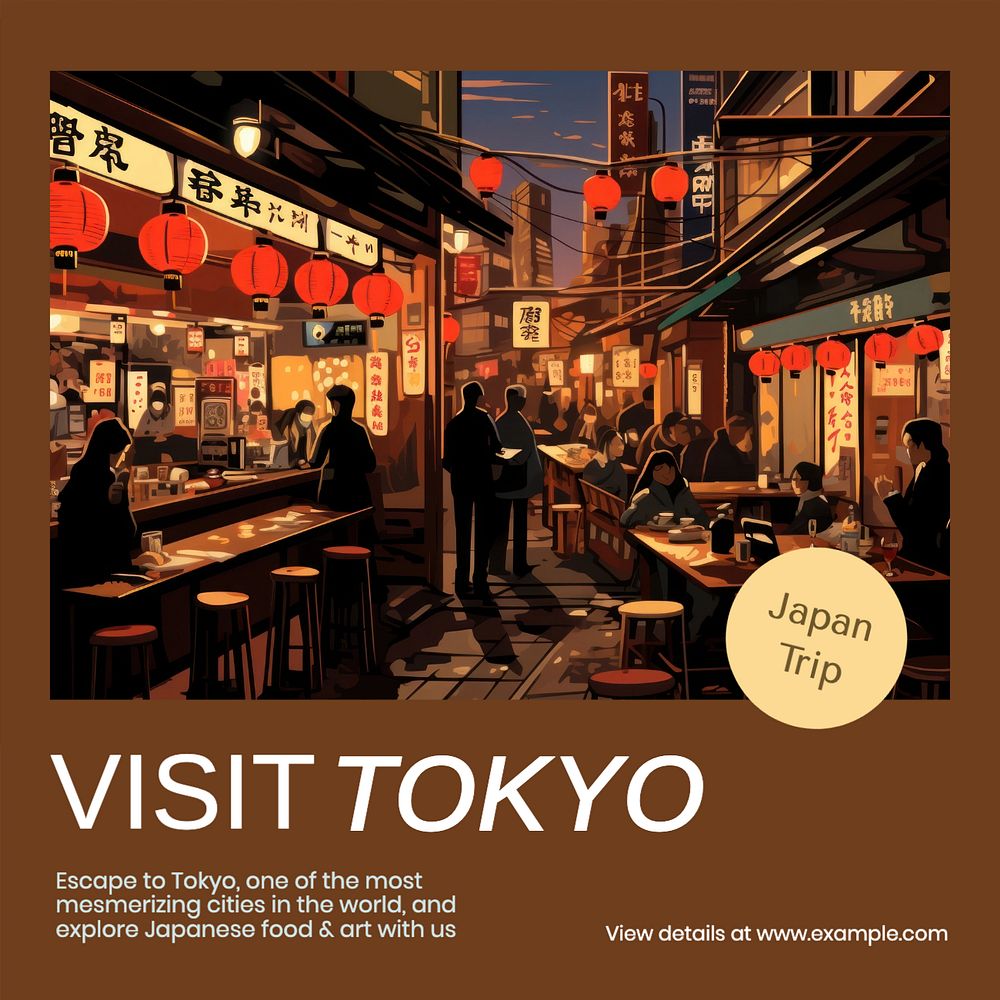 Visit Tokyo Instagram post template, editable text