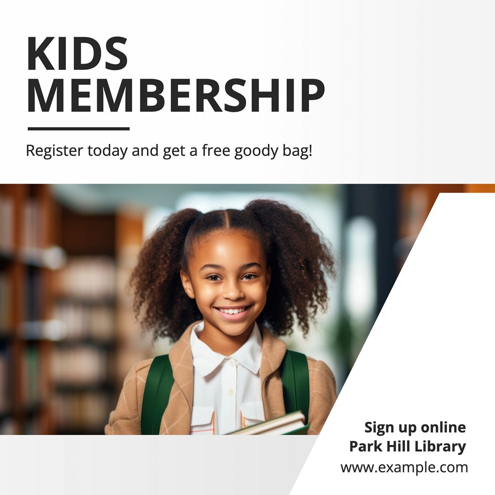 Kids membership Instagram post template, editable text