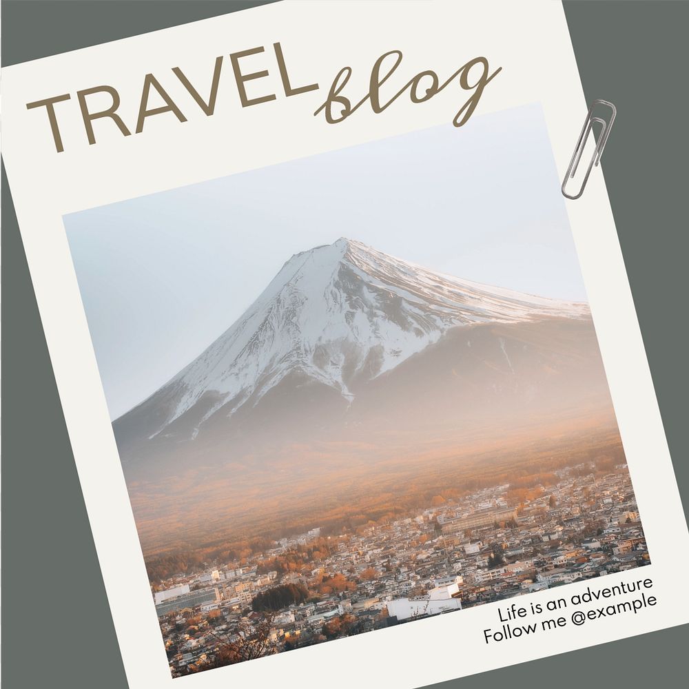 Travel blog Instagram post template, editable text