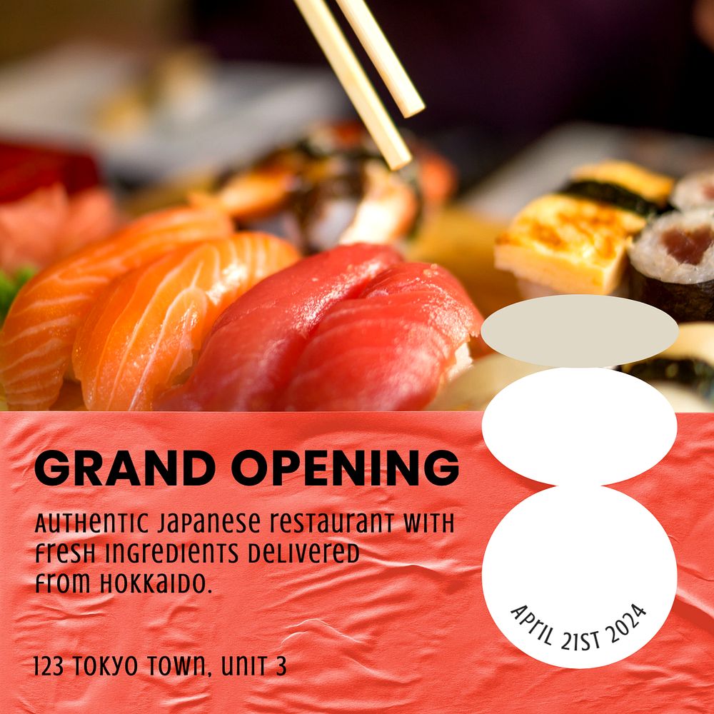 Restaurant grand opening Instagram post template, editable text