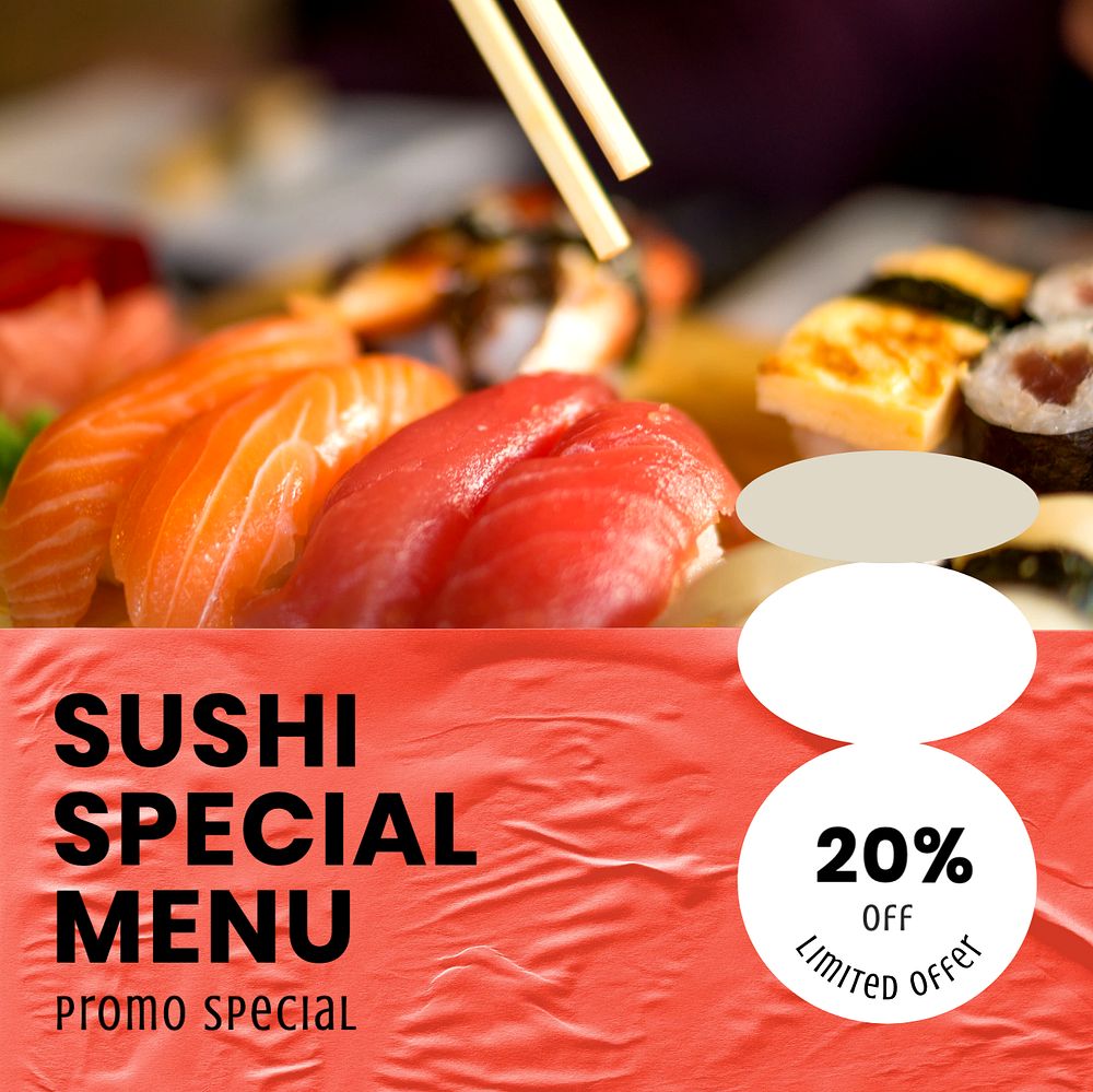 Sushi special menu Instagram post template, editable text