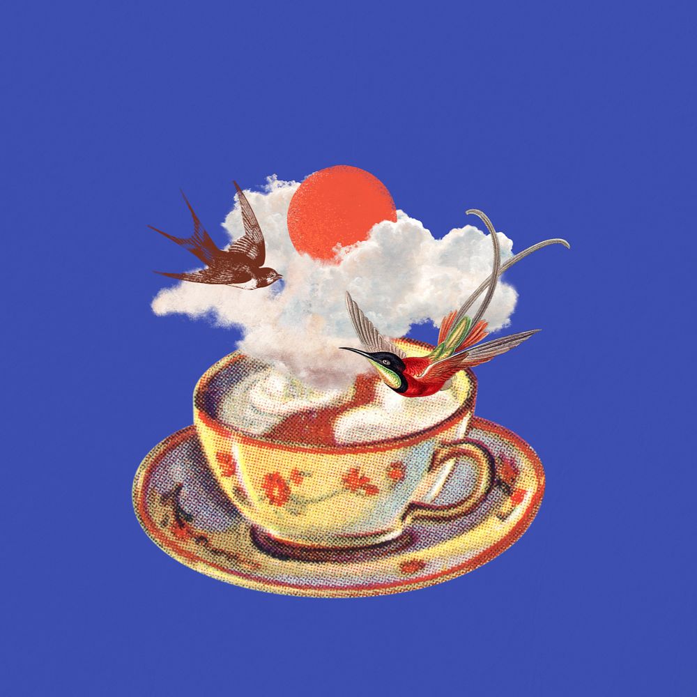 Morning coffee, early bird collage remix editable design