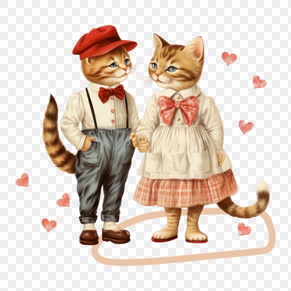 Cute cat couple png, love digital art editable remix