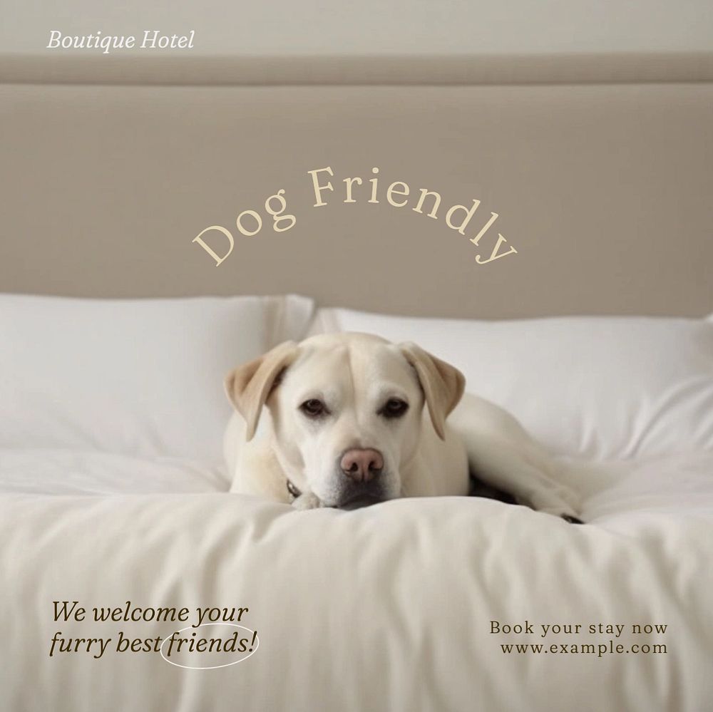 Dog friendly hotel Instagram post template, editable text