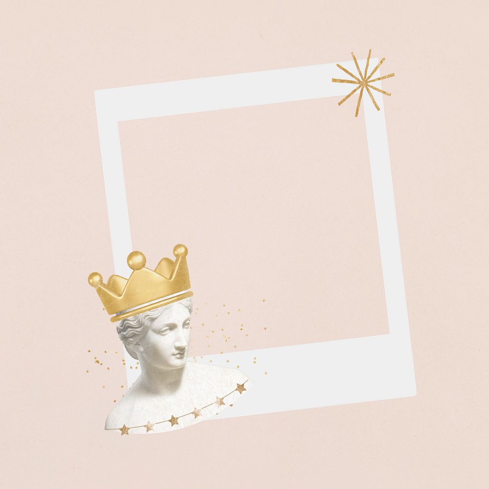 Greek queen statue instant film frame, creative remix, editable design