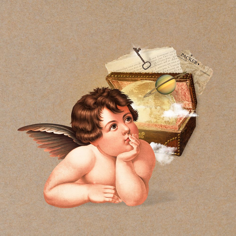 Cherub treasure chest collage remix editable design