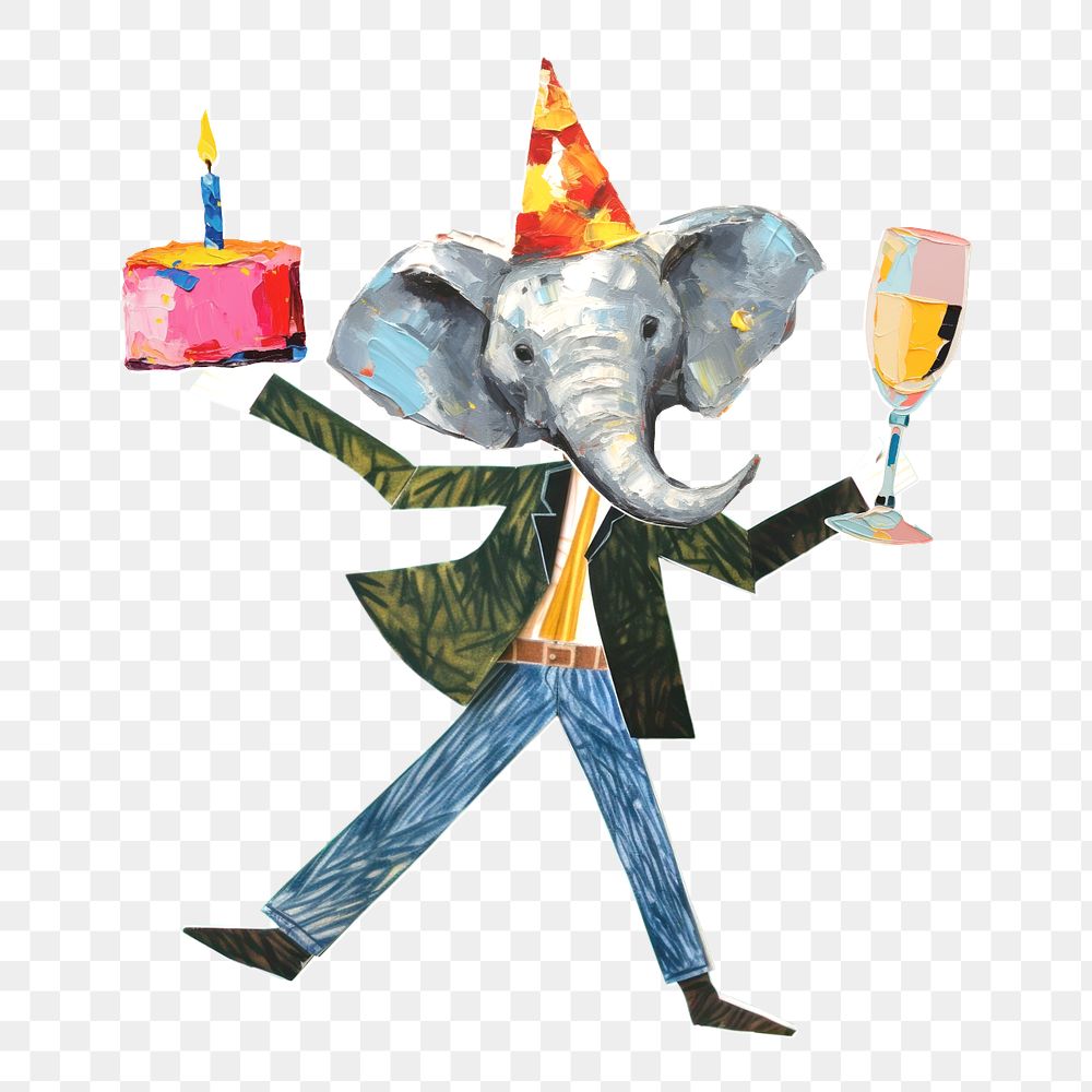 Birthday elephant, celebration paper craft editable remix