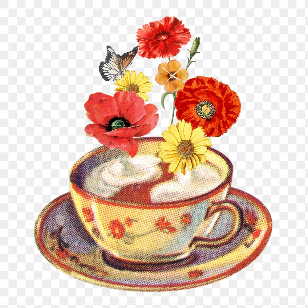 PNG Afternoon floral tea illustration transparent background editable design