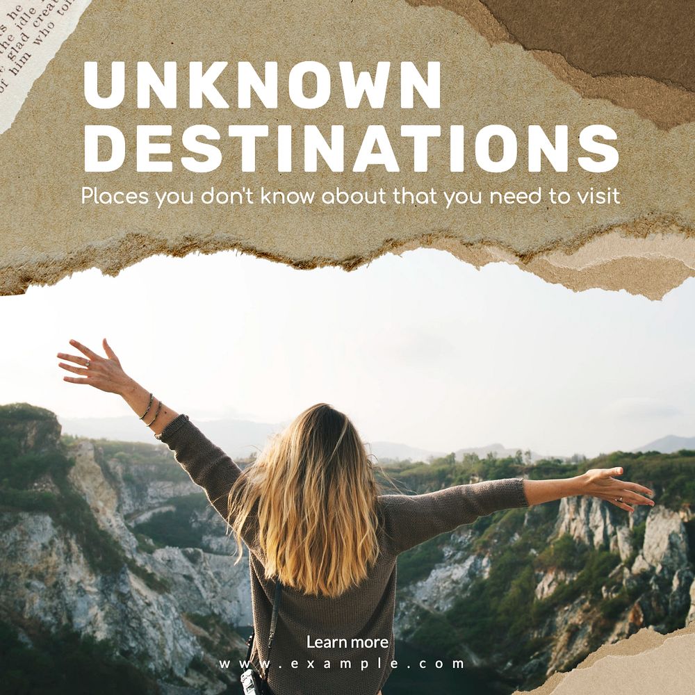 Unknown destinations Instagram post template, editable text