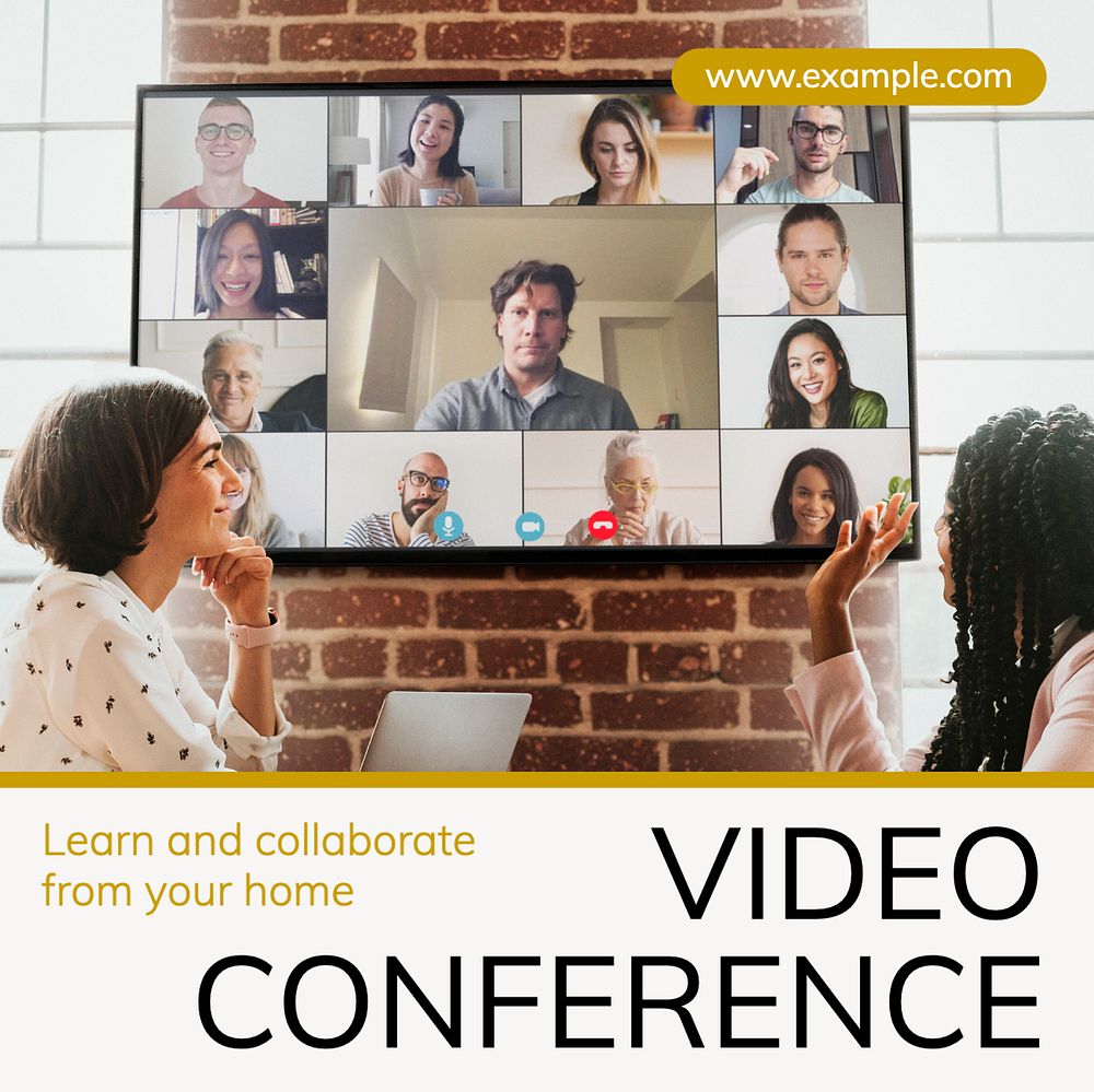 Video conference Instagram post template, editable text