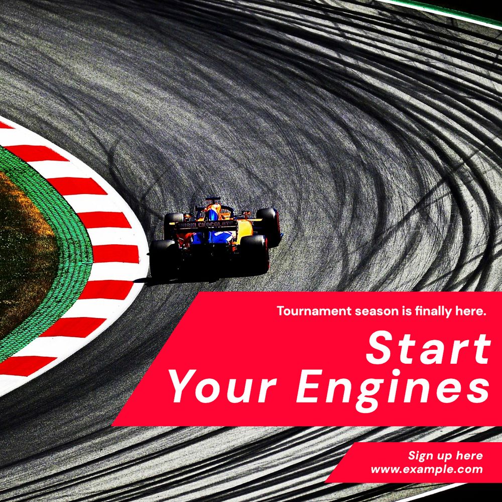 Start your engines Instagram post template, editable text