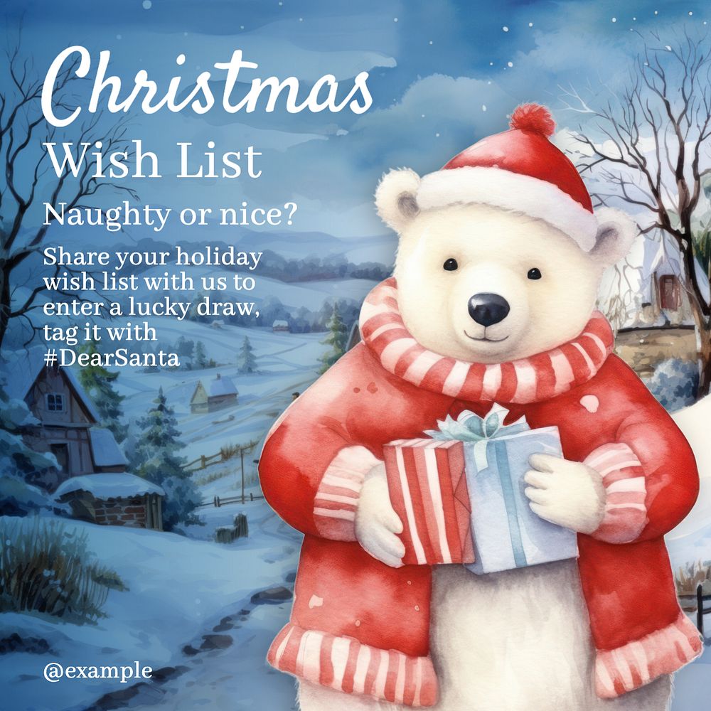 Christmas wish list Instagram post template, editable text