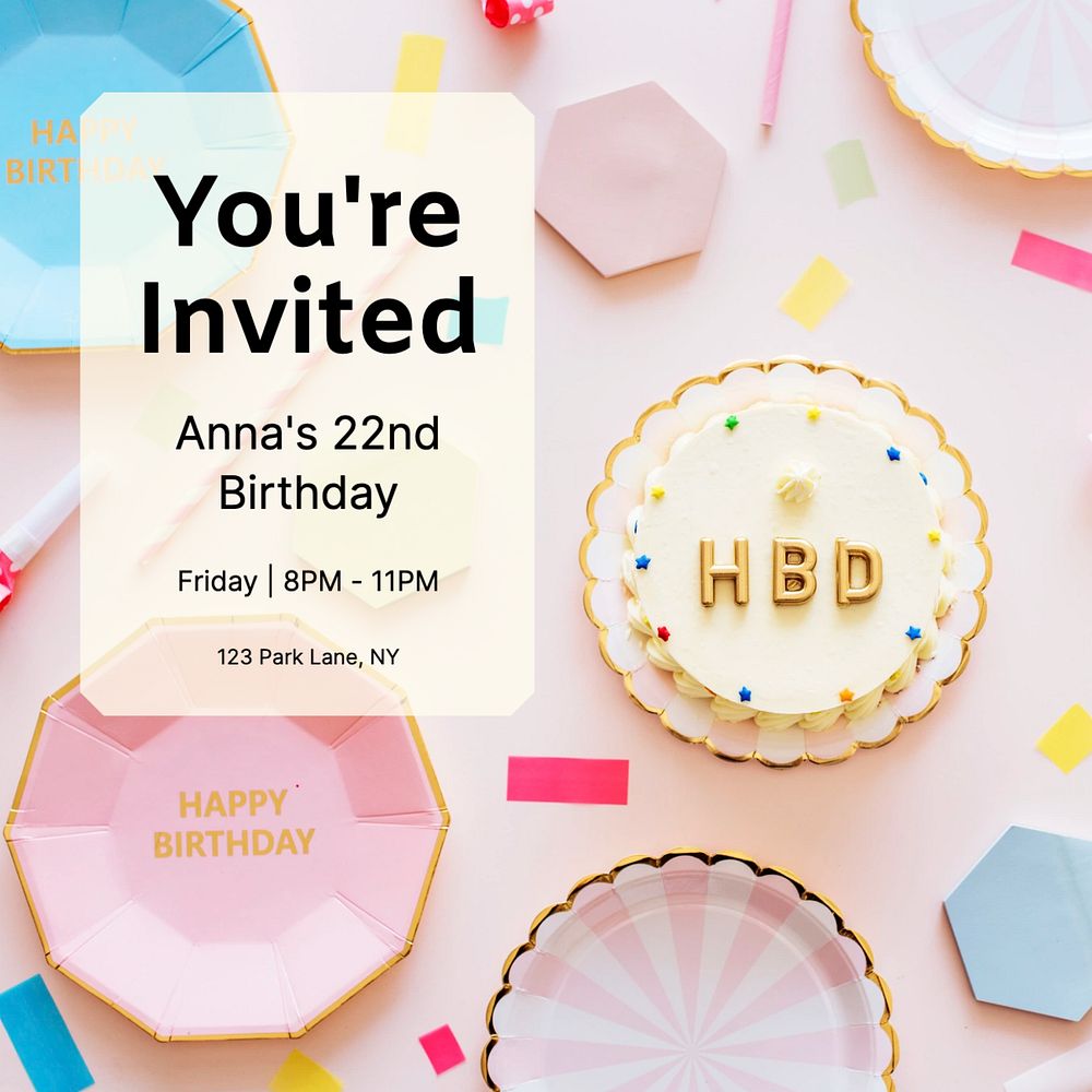 Birthday party Instagram post template, editable text