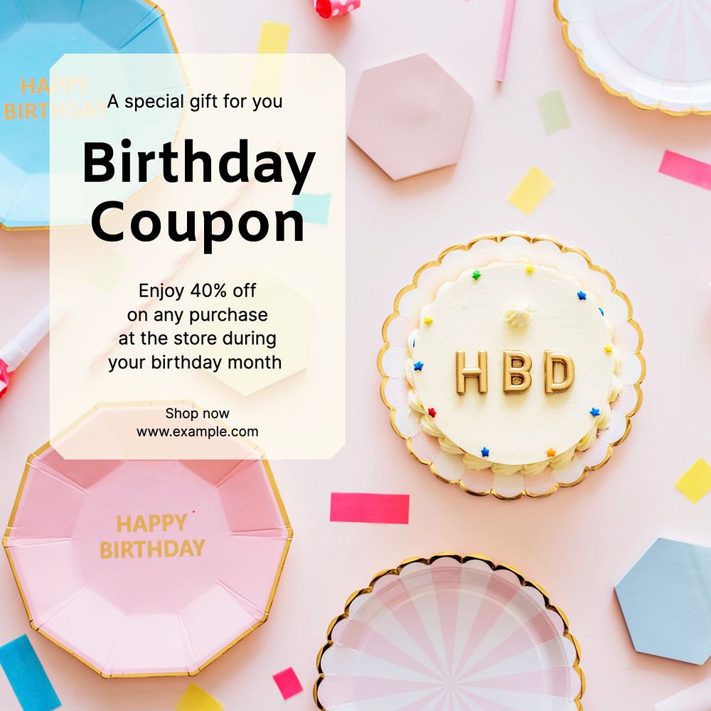 Birthday coupon Instagram post template, editable text