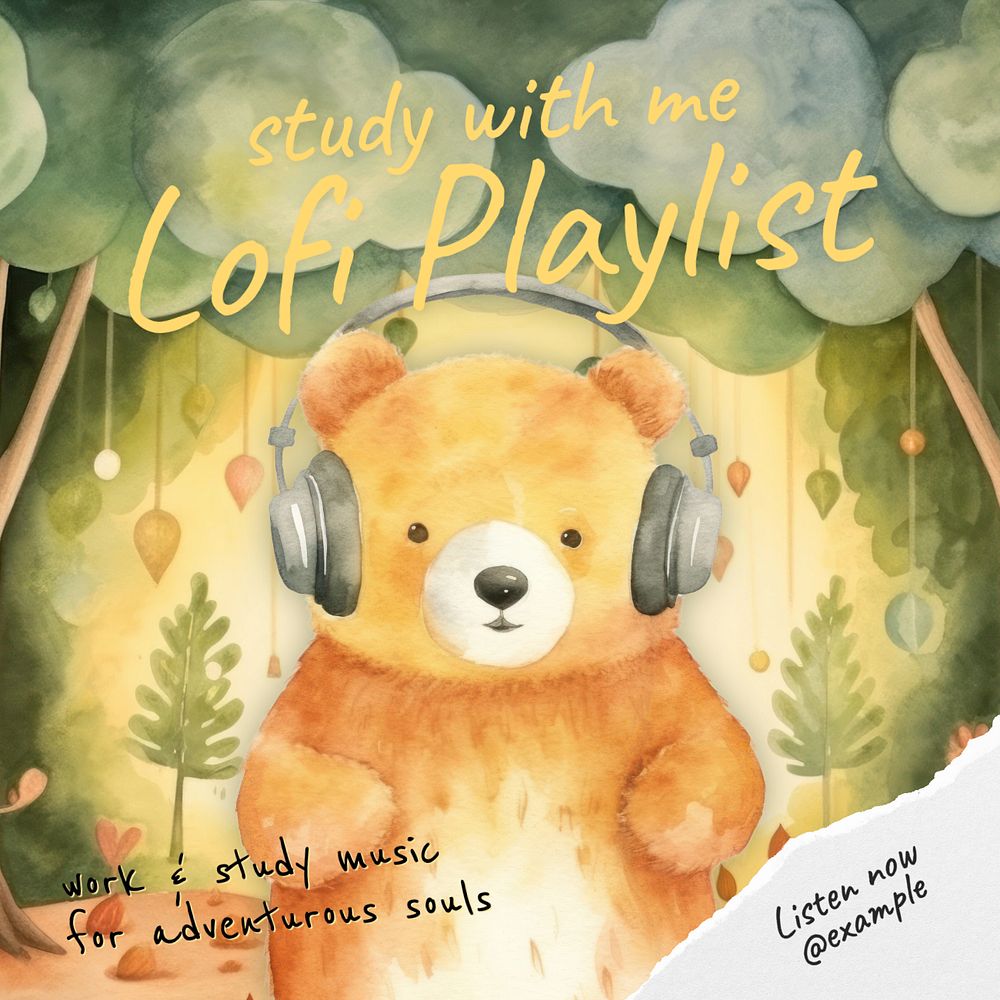 Lofi playlist Instagram post template, editable text