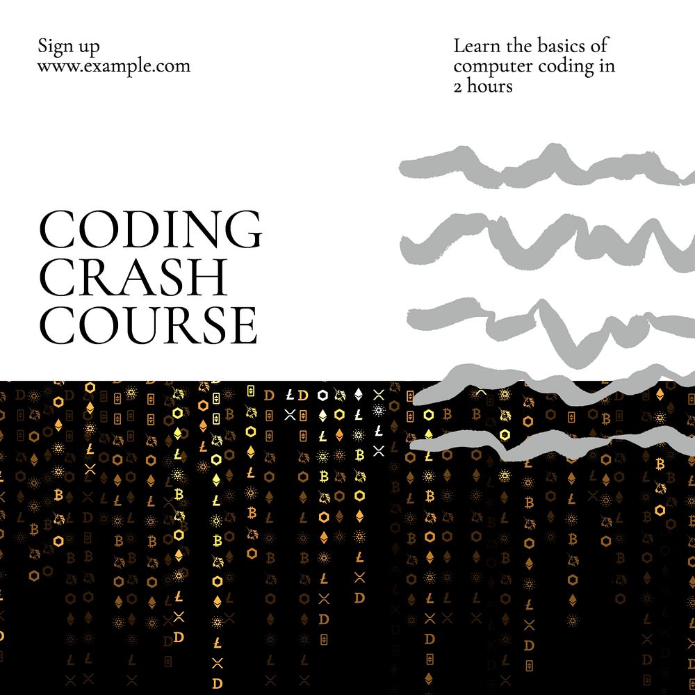 Coding crash course Instagram post template, editable text