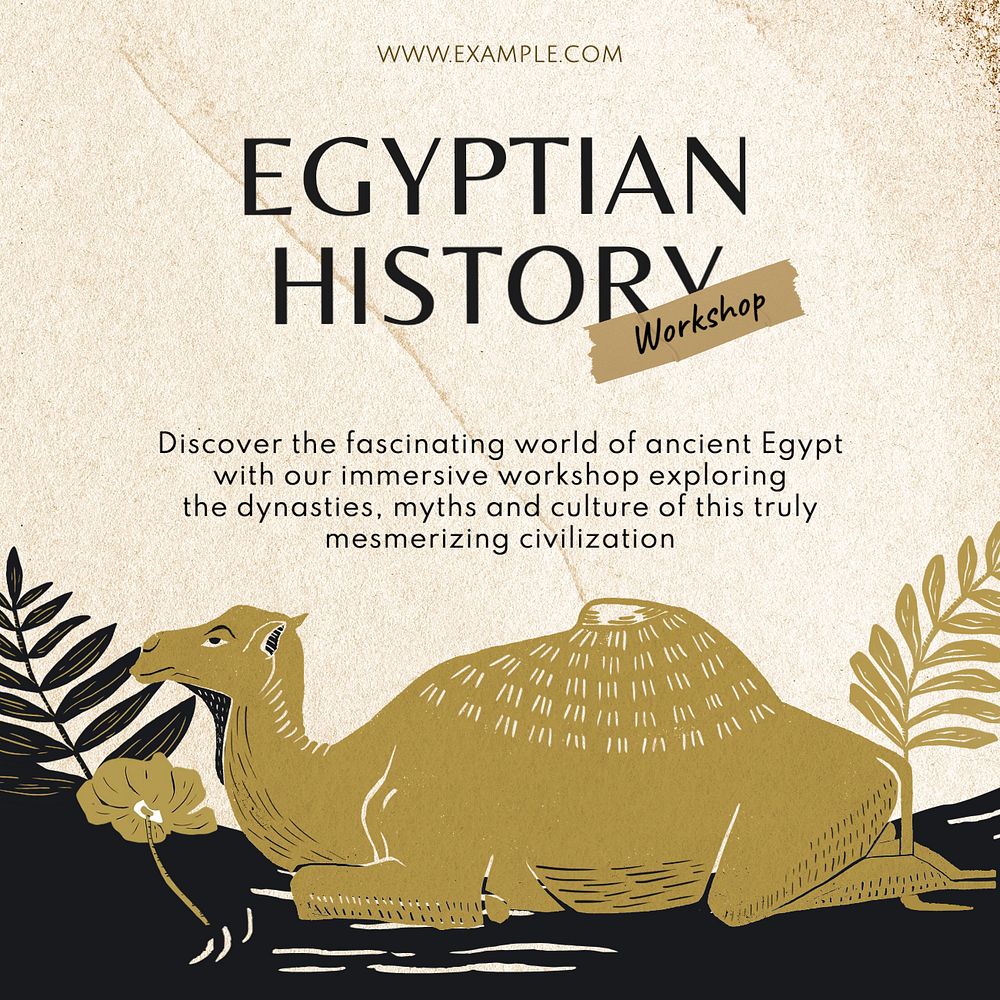 Egyptian history workshop Instagram post template, editable text