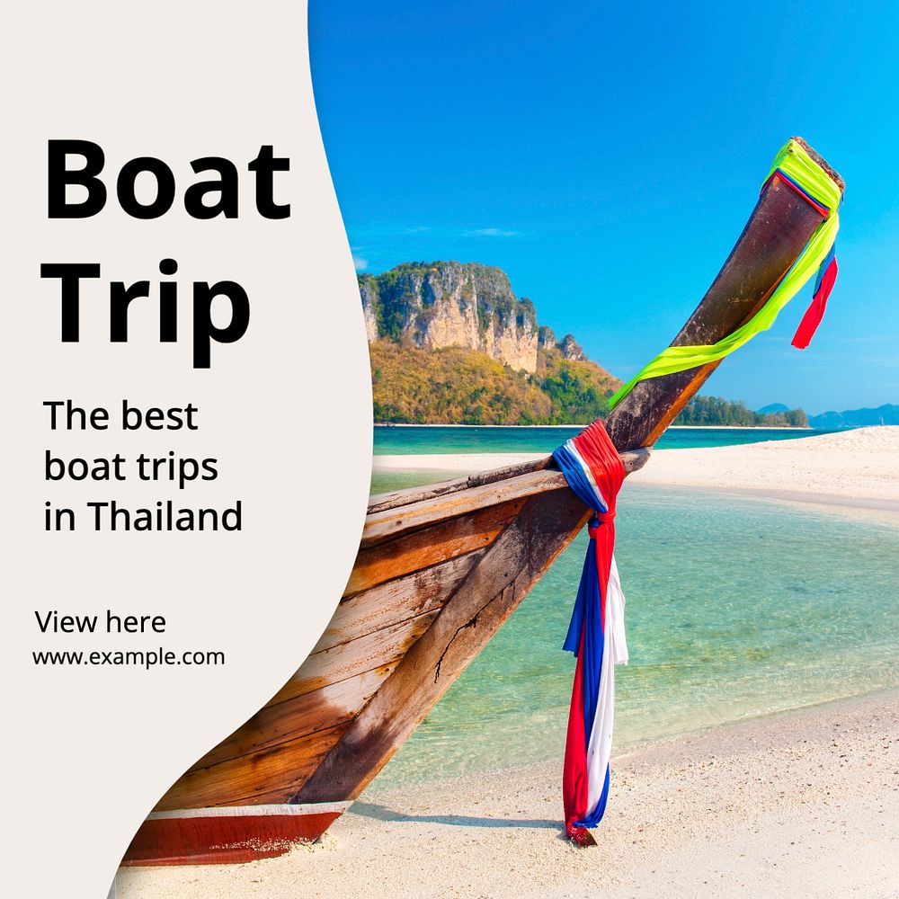 Thailand boat trips Instagram post template, editable text