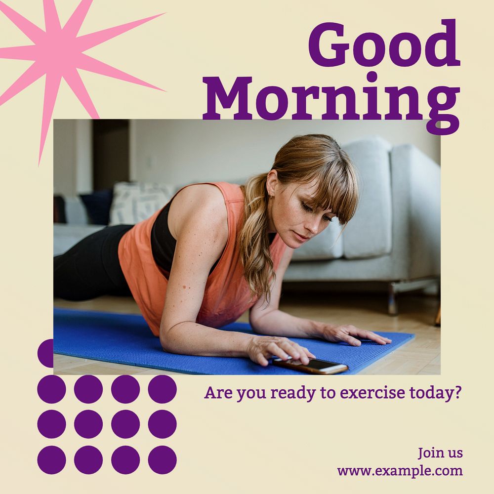 Morning exercise Instagram post template, editable text