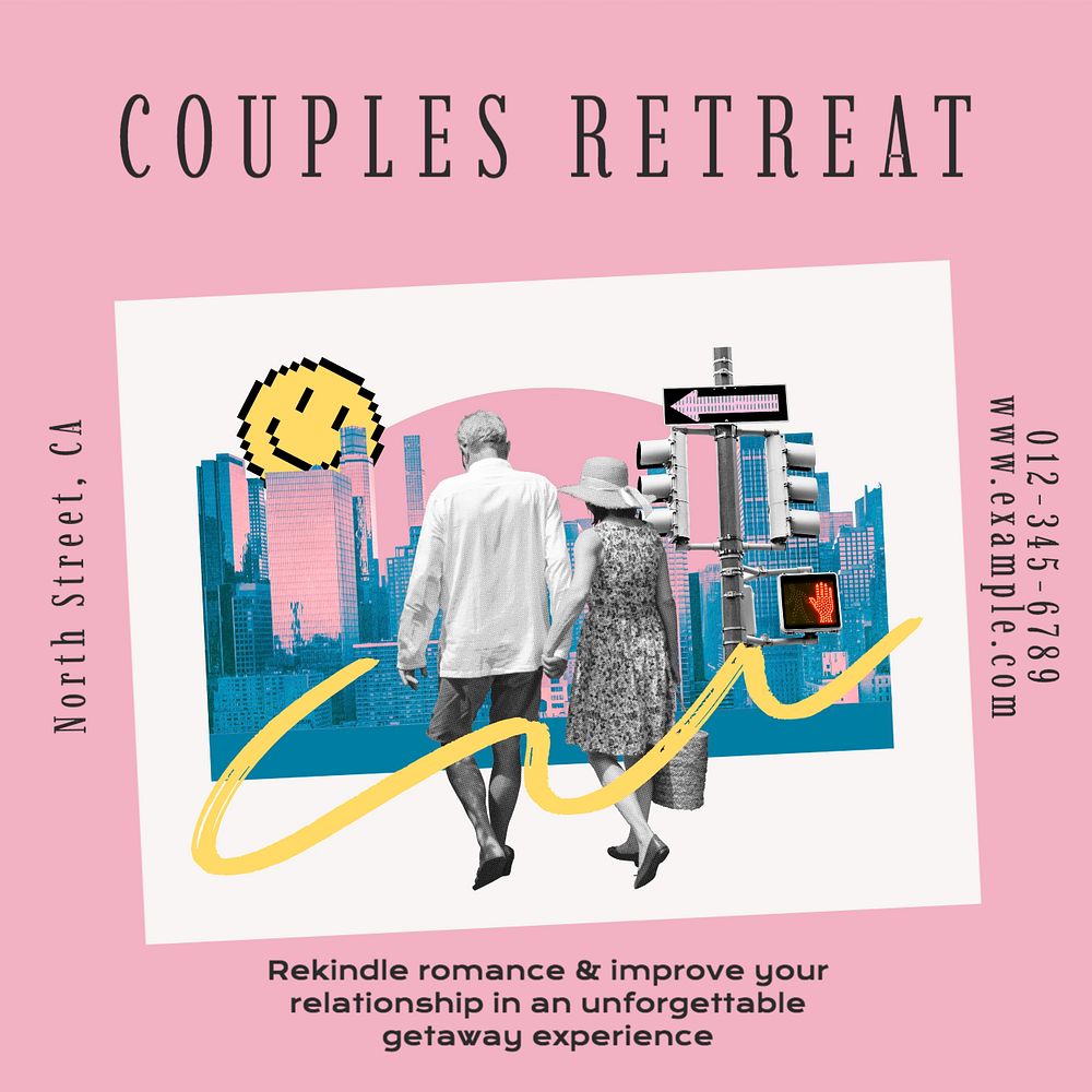 Couples retreat Instagram post template, editable text