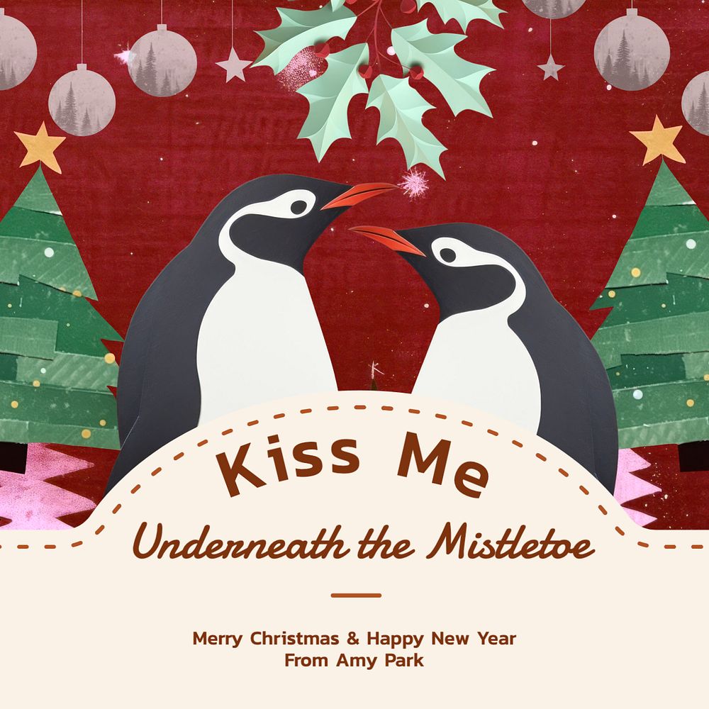 Romantic Christmas card Instagram post template, editable text
