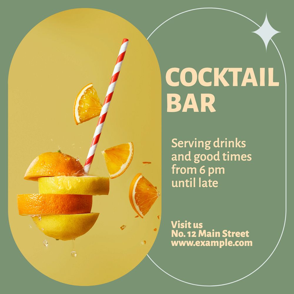 Cocktail bar Instagram post template, editable social media design