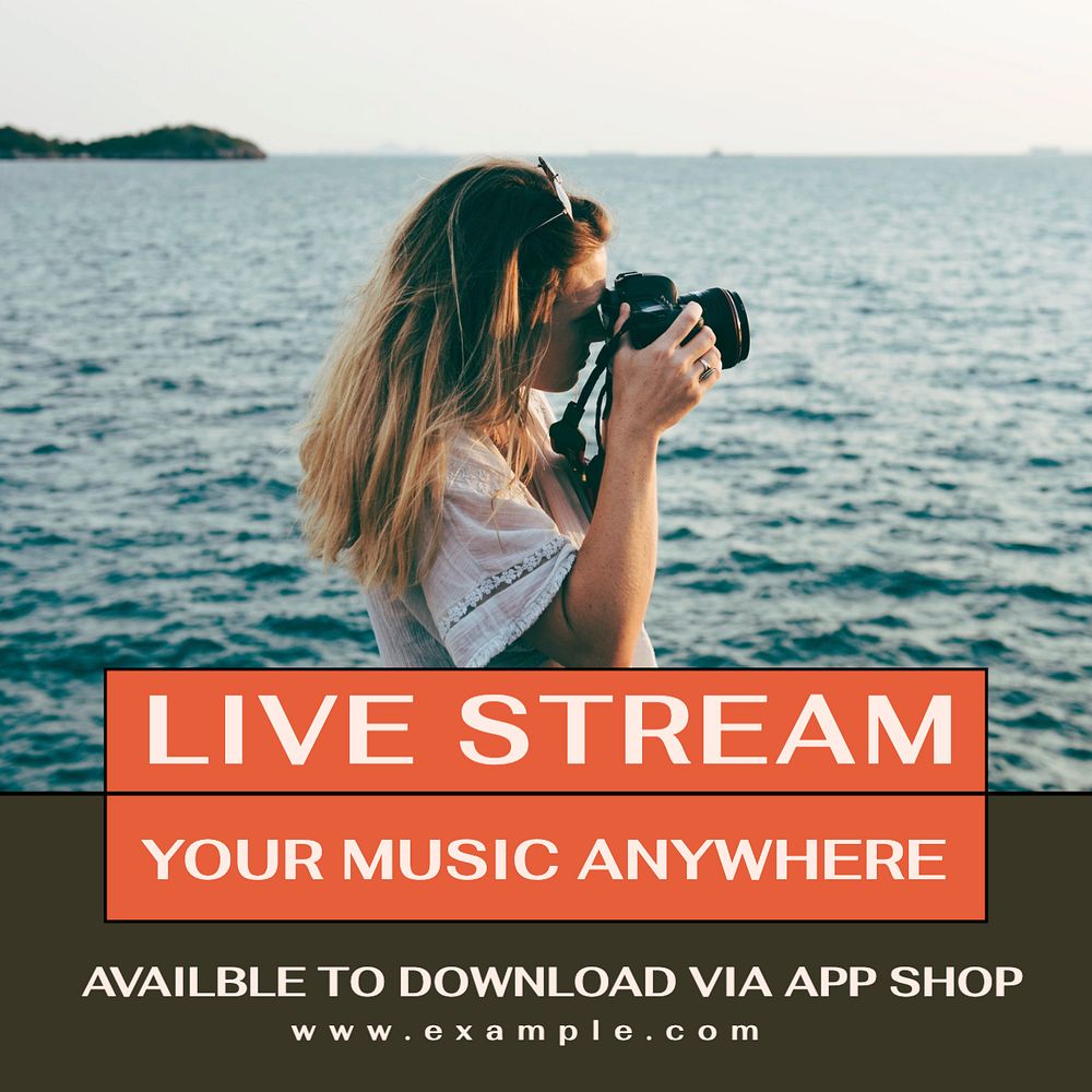 Music streaming advertisement Instagram post template, editable text