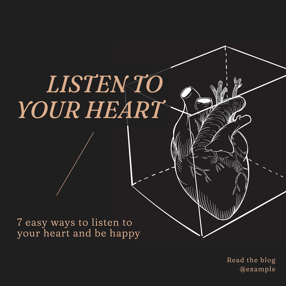 Listen to heart Instagram post template, editable text