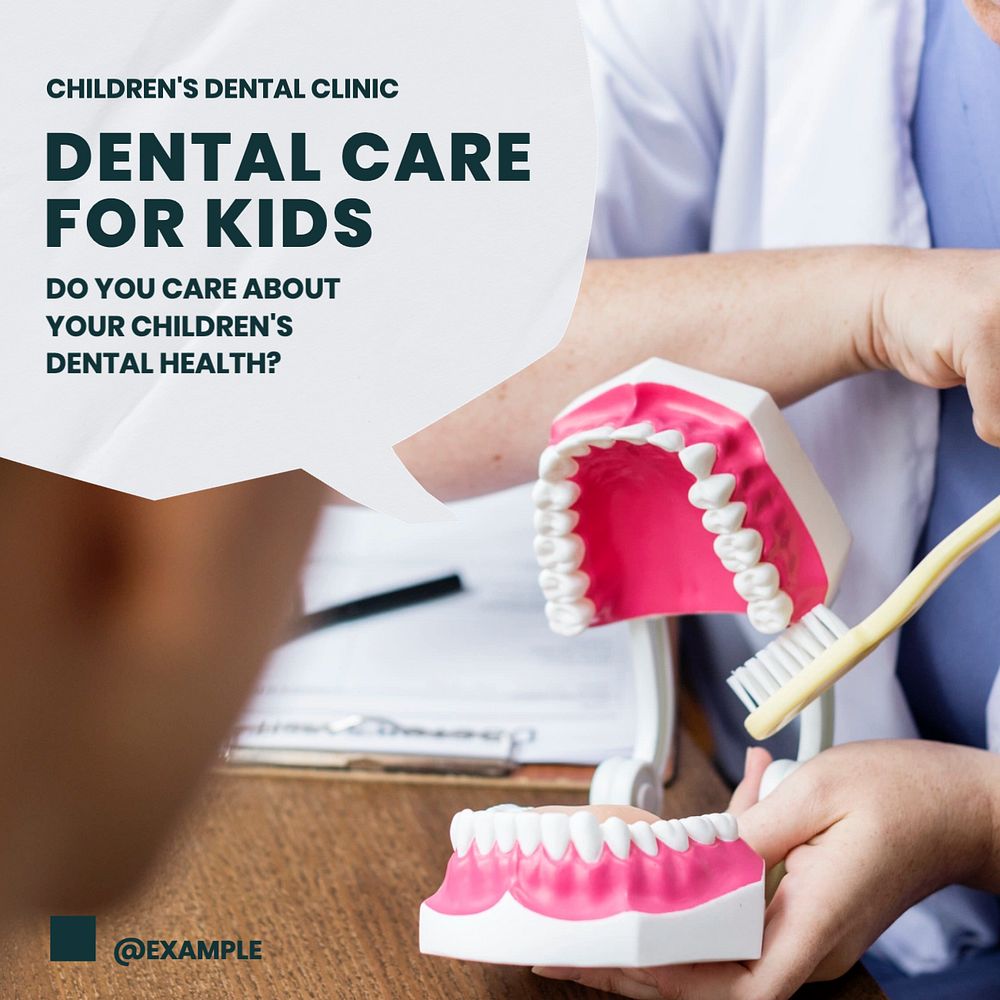 Kids dental care Instagram post template, editable text