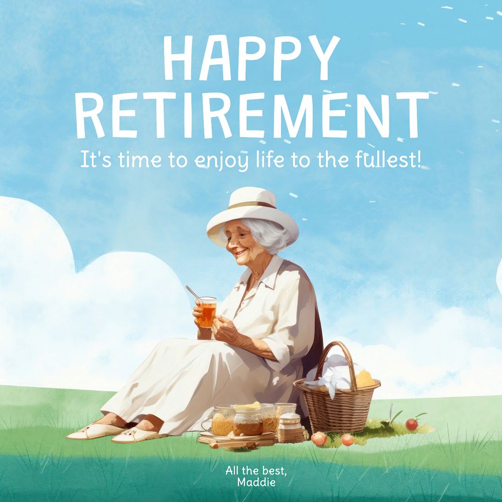 Happy retirement post template, editable social media design