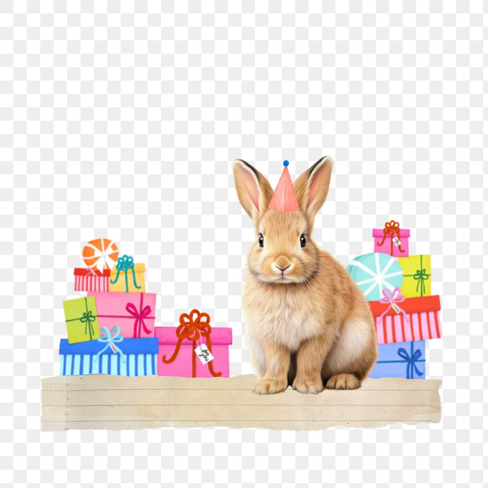 Birthday gift rabbit png, digital art editable remix