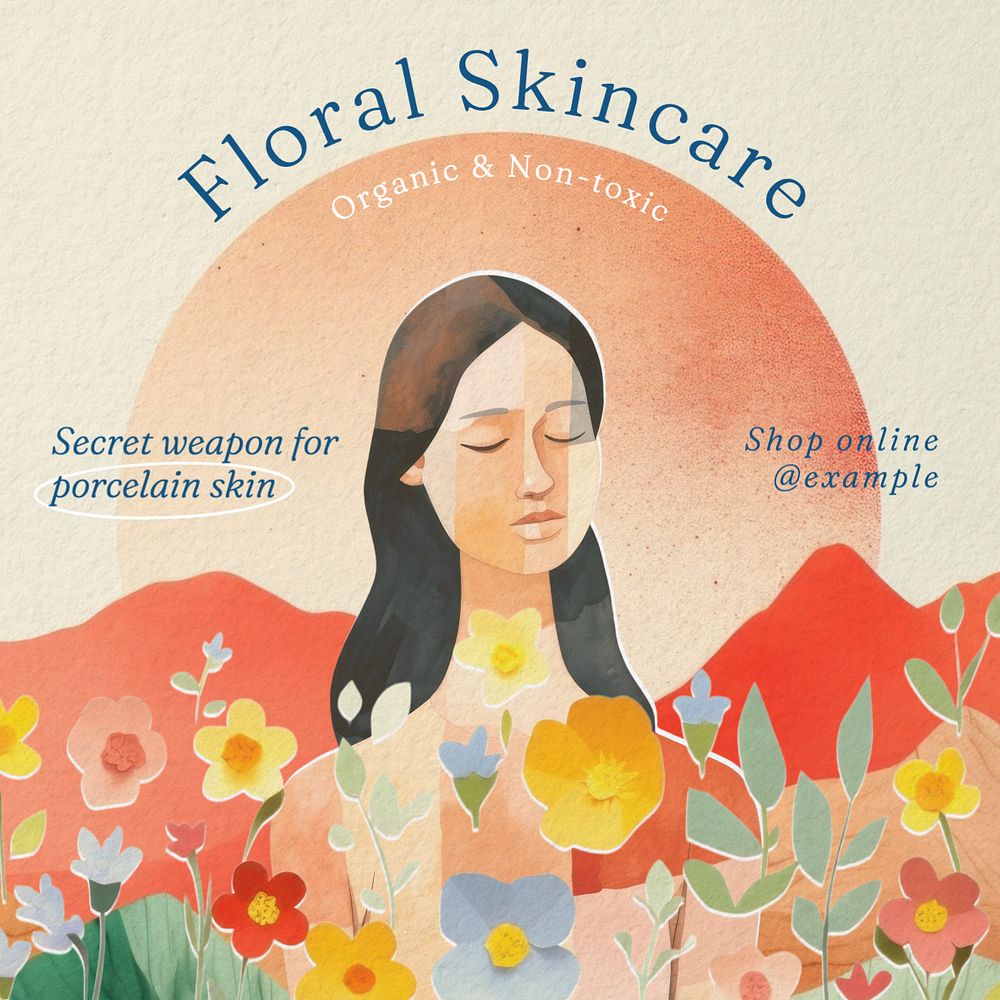 Floral skincare Instagram post template, editable text