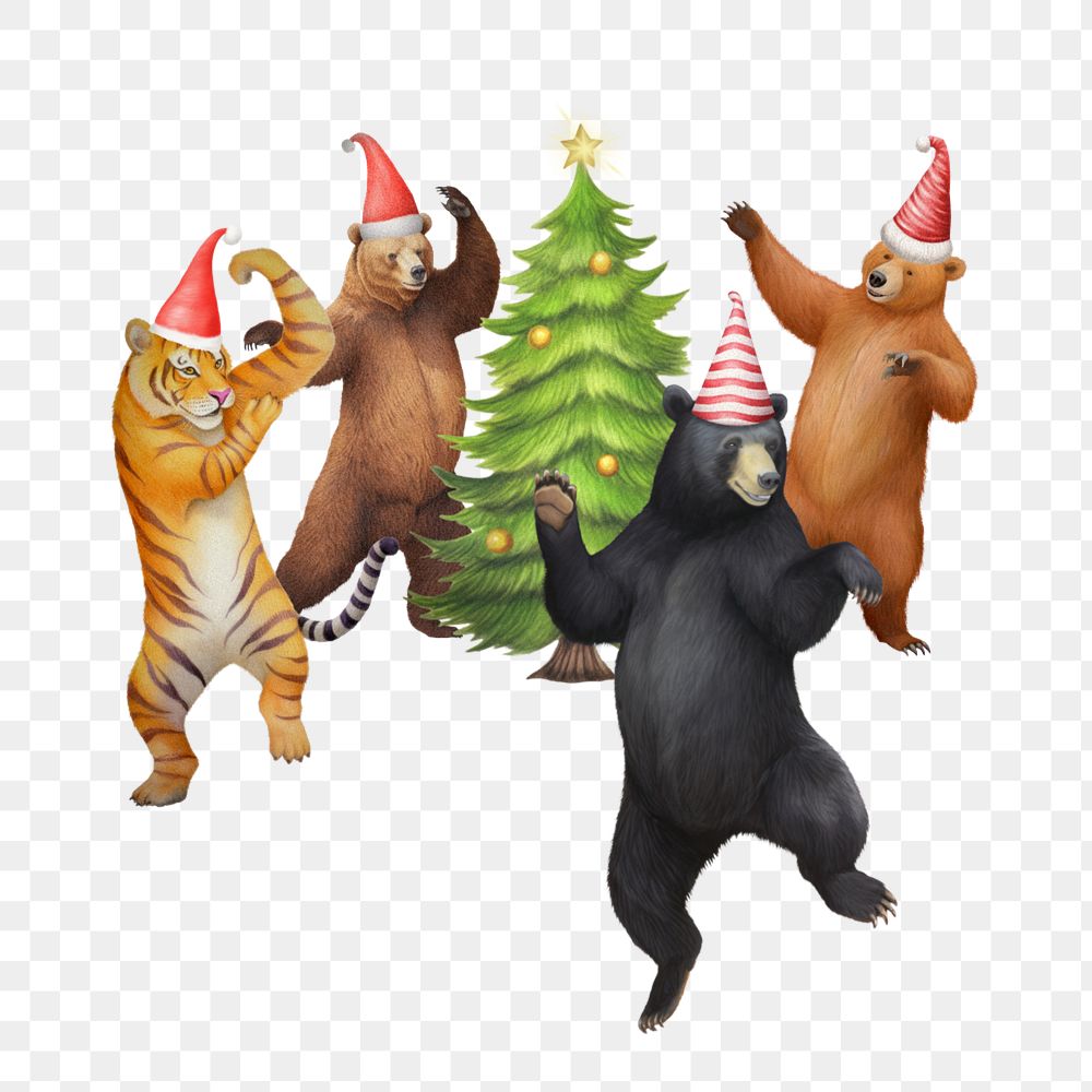 Animal Christmas party png, digital art editable remix