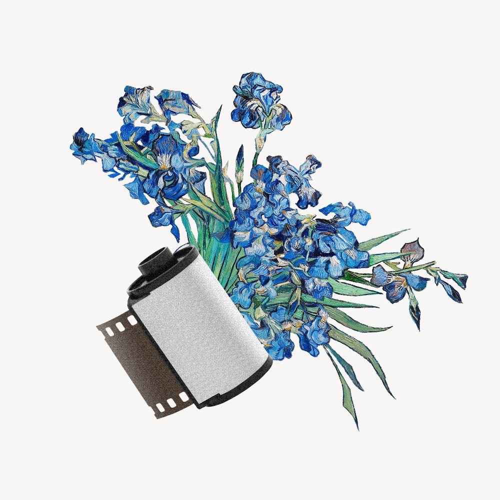 PNG Blue flower, vintage film roll design remixed by rawpixel