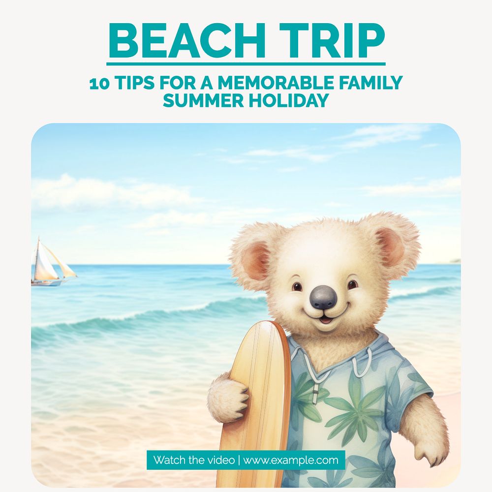 Beach trip Facebook post template, editable design