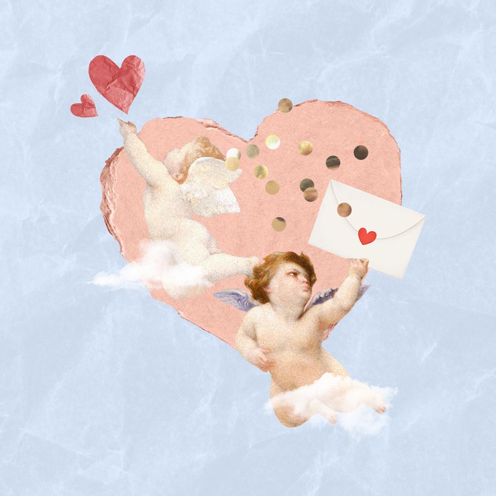 Vintage cherubs Valentine's Day collage remix editable design