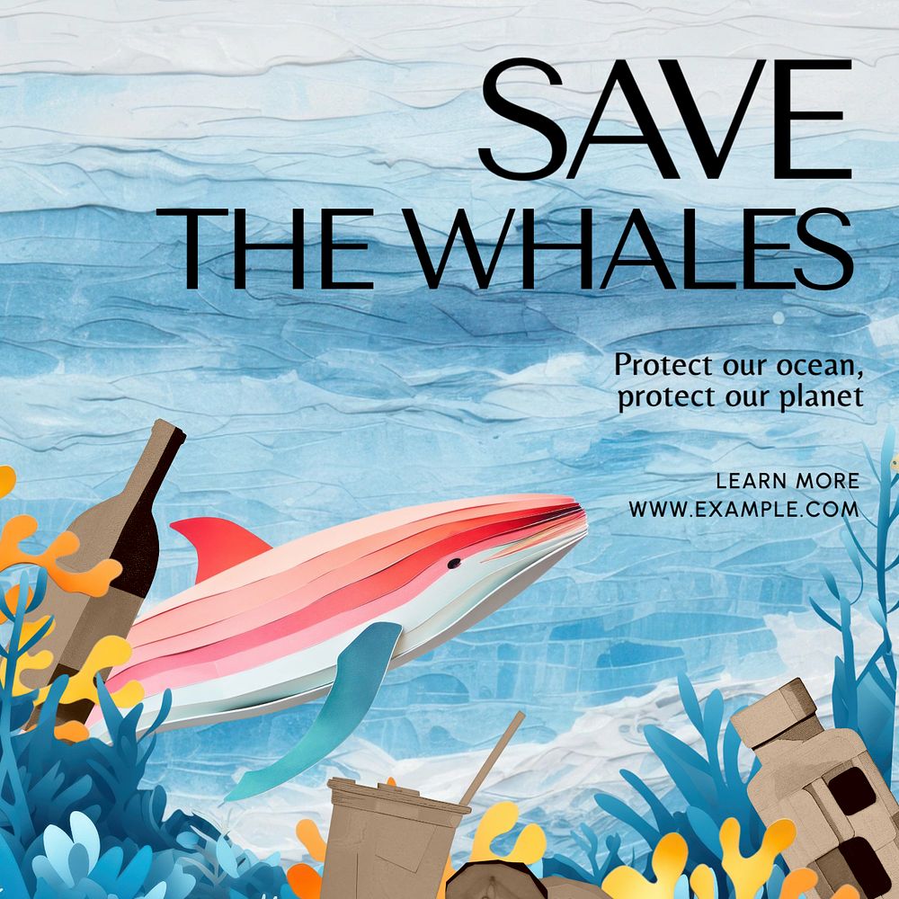 Save the whales Instagram post template, editable text