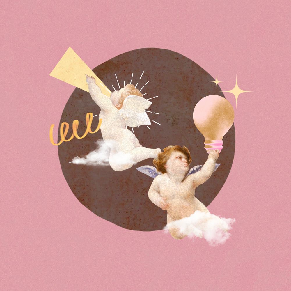 Vintage cupids creative idea collage remix editable design