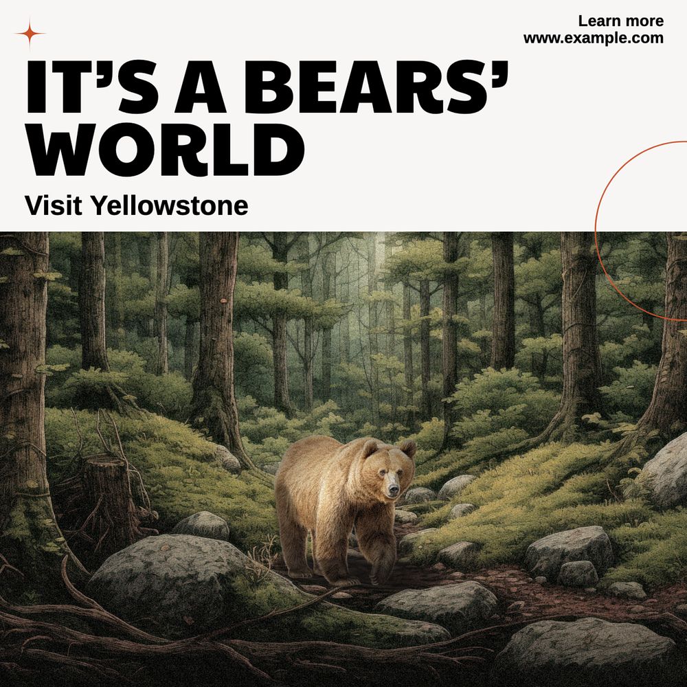 Bears at Yellowstone Facebook post template, editable design