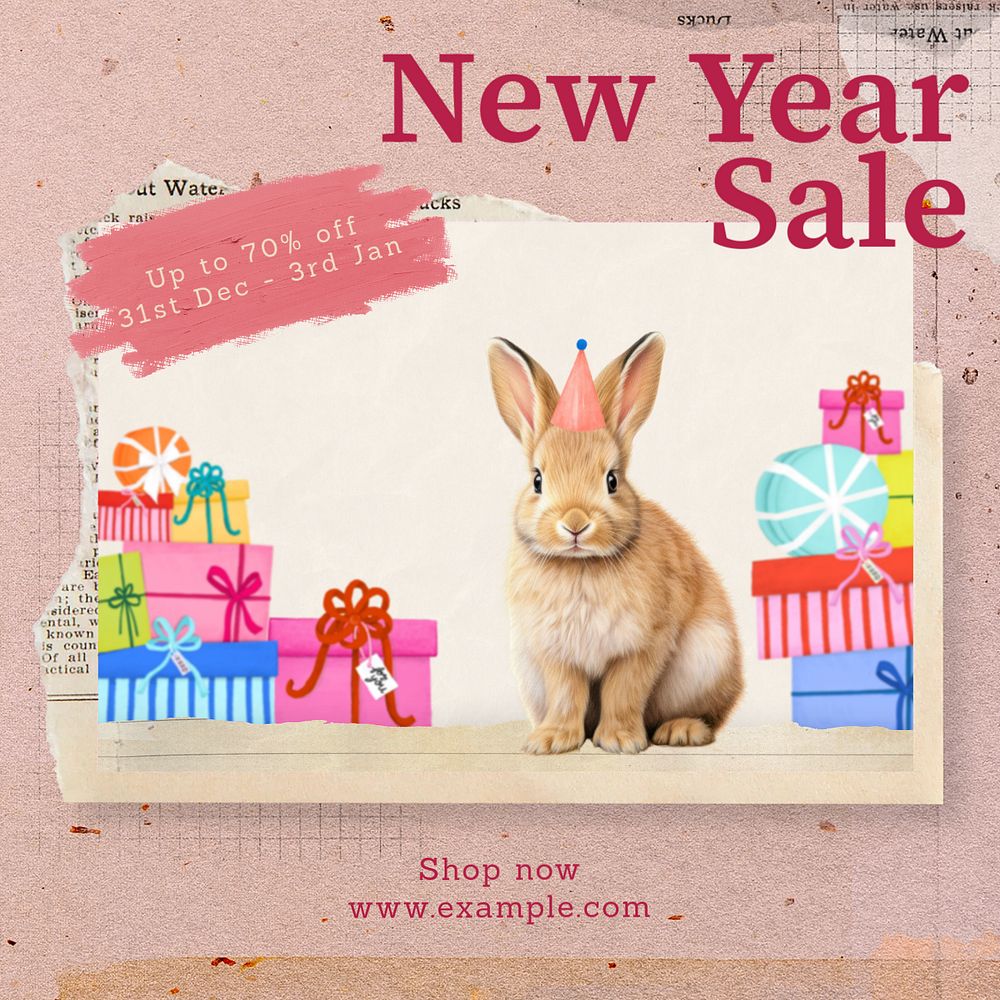 New Year sale Facebook post template, editable design