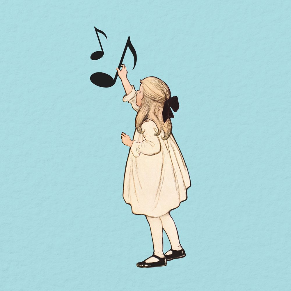 Music lesson, vintage girl collage remix editable design