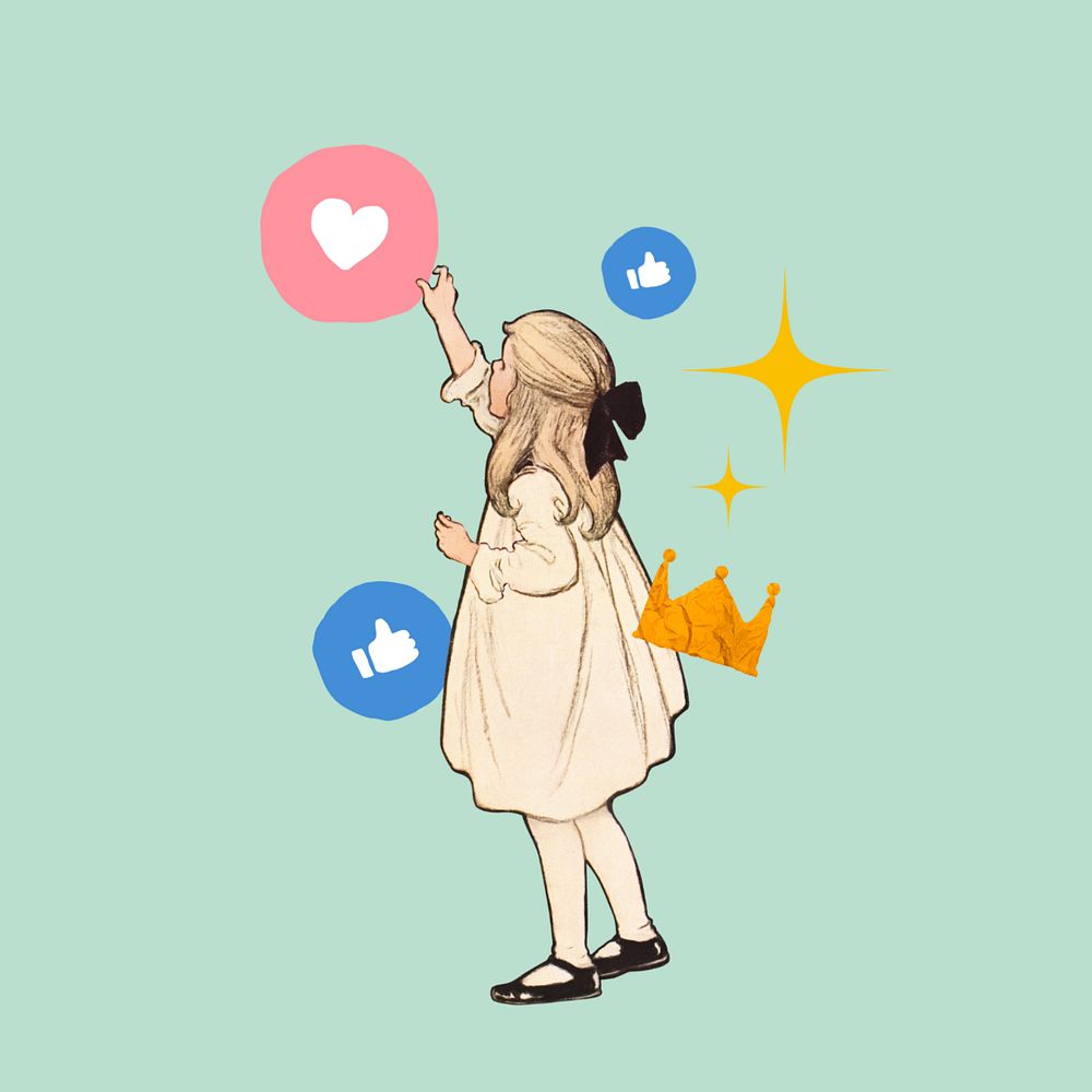 Social media content, vintage girl collage remix editable design