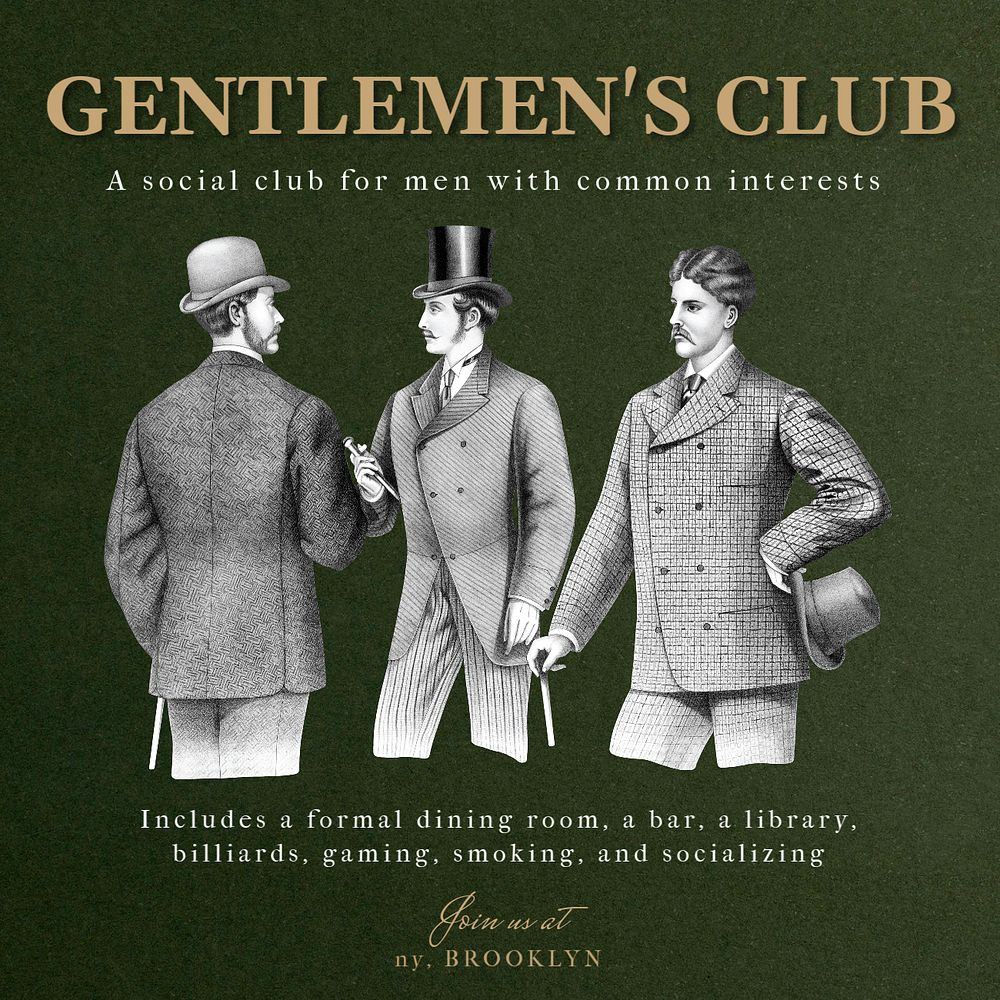 Gentlemen club Instagram post template, editable social media design