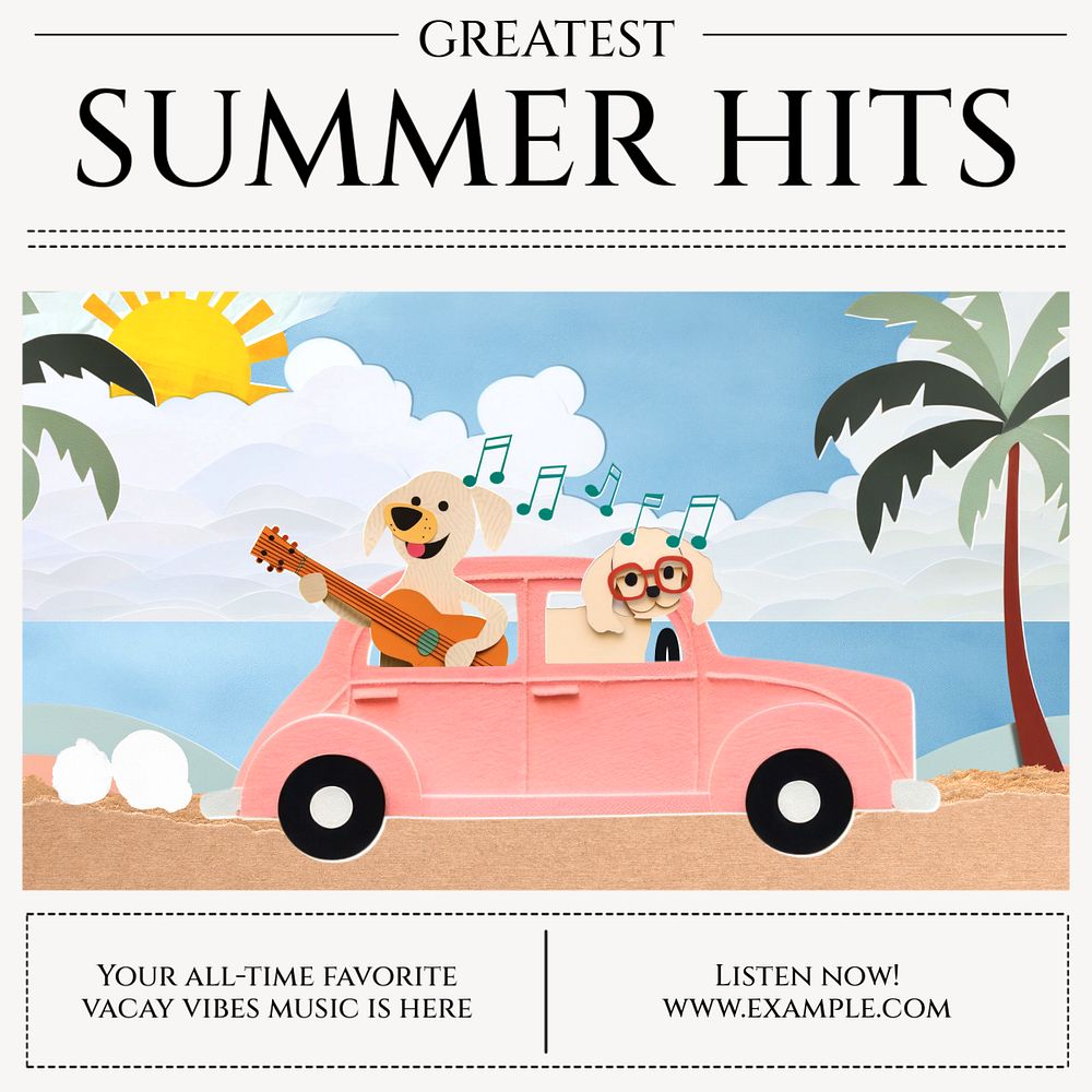 Summer songs playlist Instagram post template, editable text