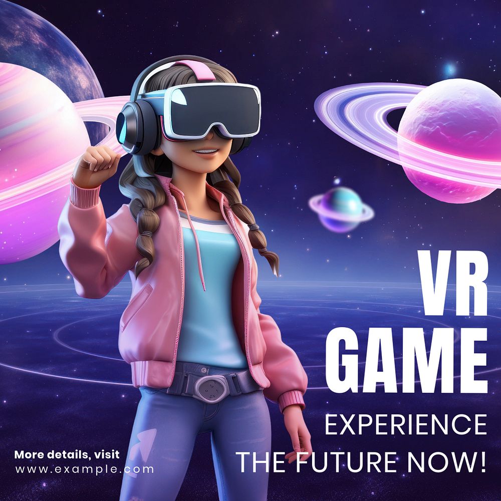 VR game Facebook post template, editable design