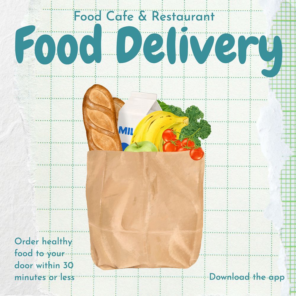 Food delivery Instagram post template, editable text